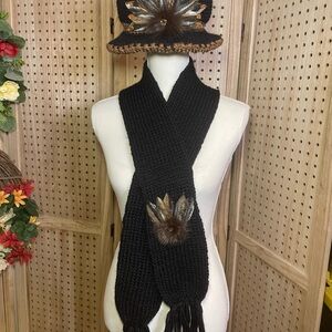 Elegant Black and Brown Knit Scarf and Hat Set